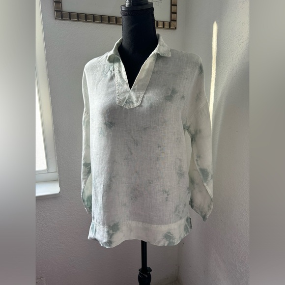 Rachel Zoe Tie Dye Mint & Ivory Linen Blouse - Picture 13 of 16
